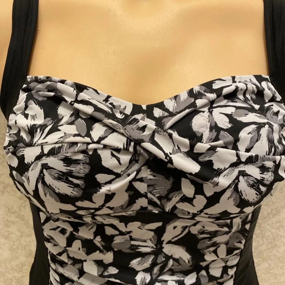 Elegant Black and White and Gray Floral Women's One-Piece Swimsuit